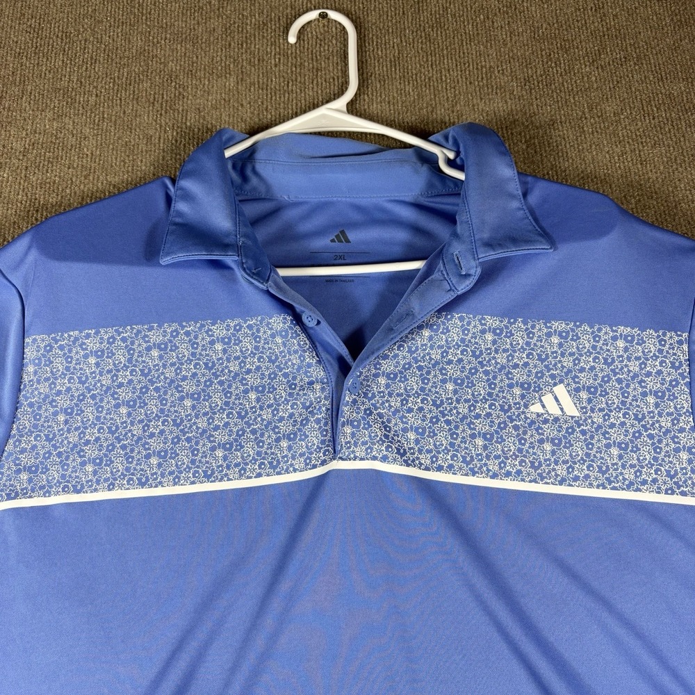 Adidas mens golf polo shirts Short Sleeve Floral Blue 2XL